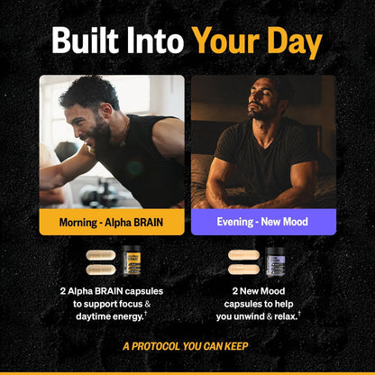 ONNIT Cognitive & Mood Support Bundle: Alpha Brain Nootropic Capsules (30 Count) + New Mood Stress Support Capsules (60 Count), IGEN Non-GMO Tested Focus, Mental Clarity, Relaxation & Sleep, 2 Pack