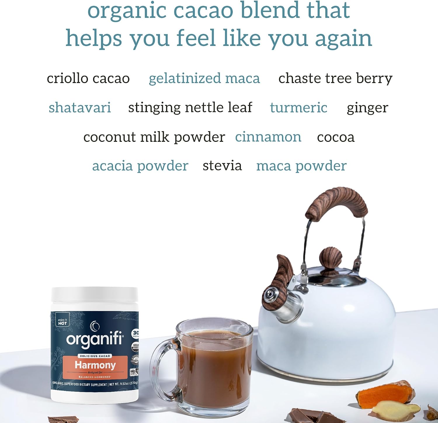Organifi Harmony - Hormone Balance for Women with Cacao Superfood Powder, 30 Servings Gsupps Australia