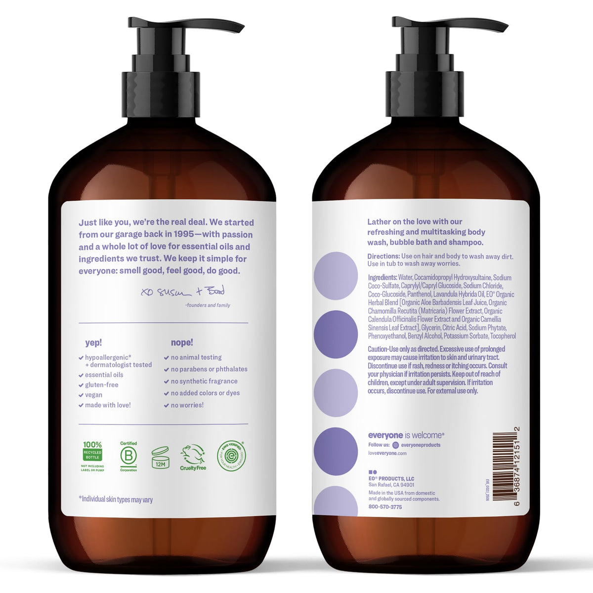 Everyone 3-in-1 Soap Body Wash Bubble Bath Shampoo Lavender Aloe 32oz 2pk everyone for every body