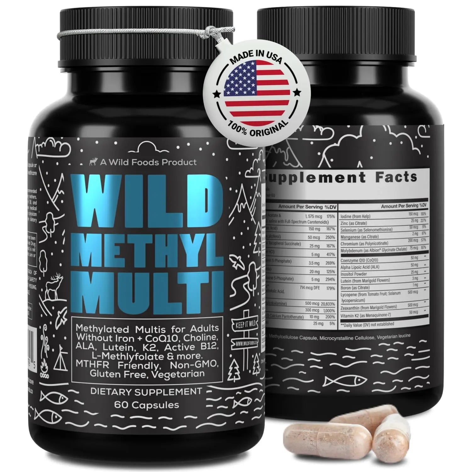 Wild Methylated Multivitamin for Women & Men | Daily Multi Vitamin | MTHFR Supplement Without Iron | Methylated B12, Folate, Vitamin C, A, K2, D, E Wild Foods buy australia supplements