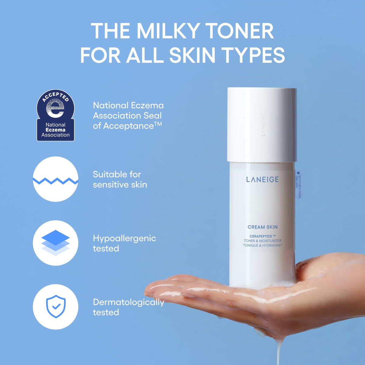 LANEIGE Cream Skin Face Hydrating Milky Toner: Lightweight Refillable Korean Toner & Moisturizer with Ceramides & Peptides for Soothing Hydration & Barrier Support | Korean Skin Care, 170 ml LANEIGE
