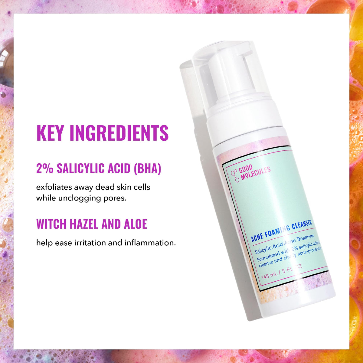 Good Molecules Acne Foaming Cleanser, 2% Salicylic Acid, 5 fl oz Good Molecules