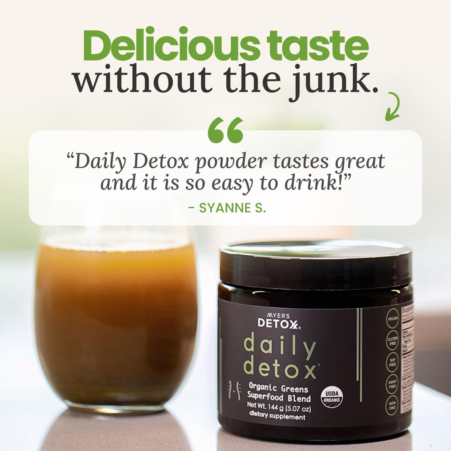 Myers Detox Daily Detox Greens Powder, Organic Superfood Supplement for Detox, Gut Health, Energy, Immune Support, Overall Wellness, Gluten Free Multivitamin Drink Mix, Myers Detox