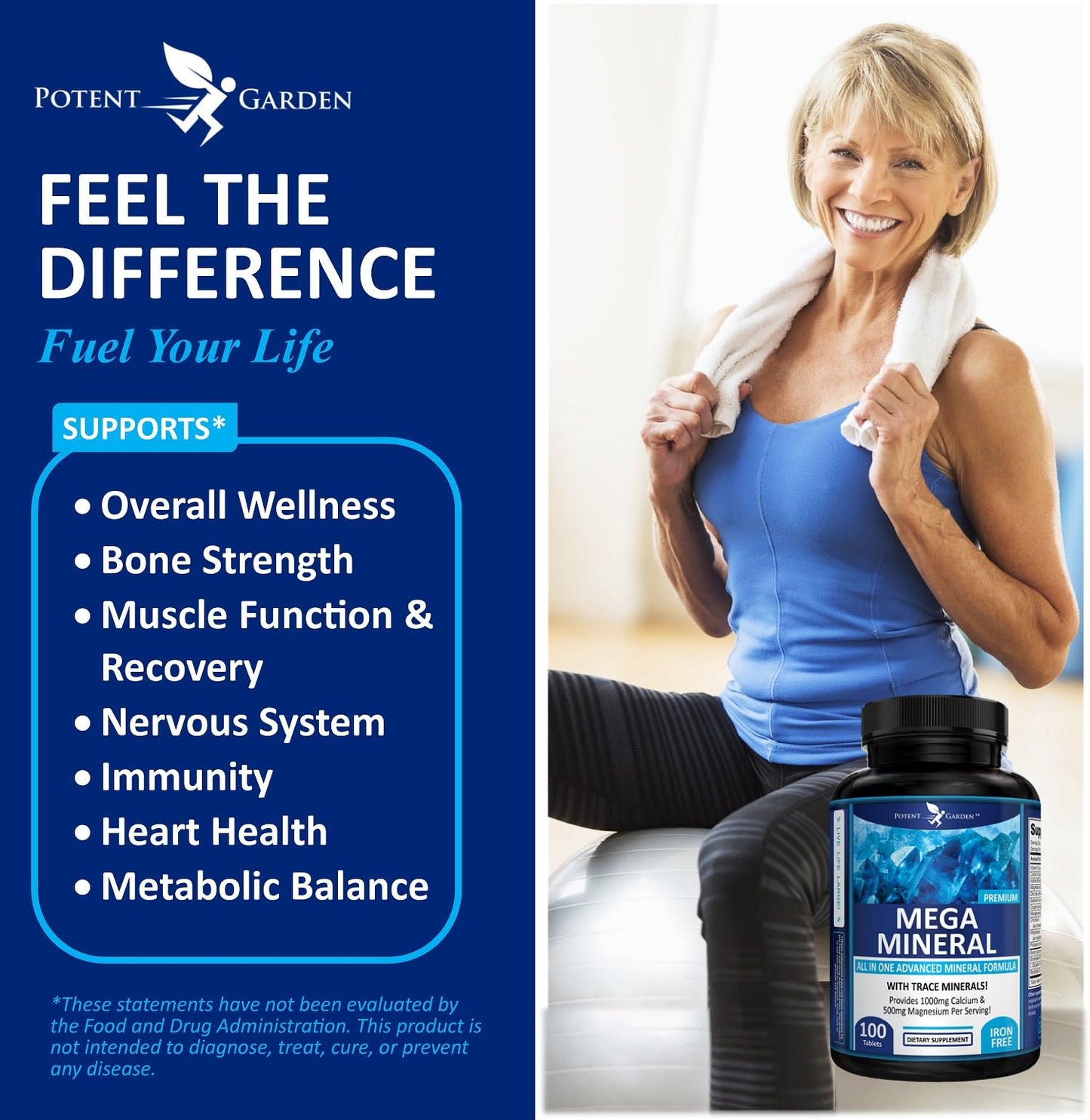 Potent Garden Mega Mineral Supplement Complete Mineral Complex with Calcium Magnesium Zinc Potassium Boron Selenium Chromium & 72 Trace Potent Garden