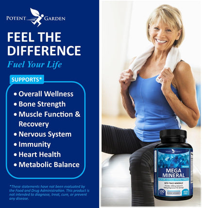 Potent Garden Mega Mineral Supplement Complete Mineral Complex with Calcium Magnesium Zinc Potassium Boron Selenium Chromium & 72 Trace Potent Garden