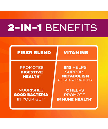 Metamucil Fiber Gummies for Adults with Vitamins C, D, B12 for Metabolism, No Sugar Added Citrus Berry Flavor, 5g Plant Based Prebiotic Metamucil