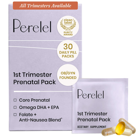 Perelel 1st Trimester Prenatal Pack, Multivitamin with Folate, Vitamin D, Omega 3, Iron & Ginger, Nutritional Support for Early Pregnancy Perelel