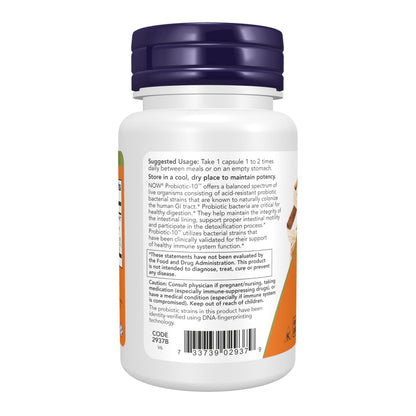 NOW Foods Supplements, Probiotic-10™, 25 Billion, with 10 Probiotic Strains, Dairy, Soy and Gluten Free, Strain Verified, 100 Veg Capsules Gsupps Australia