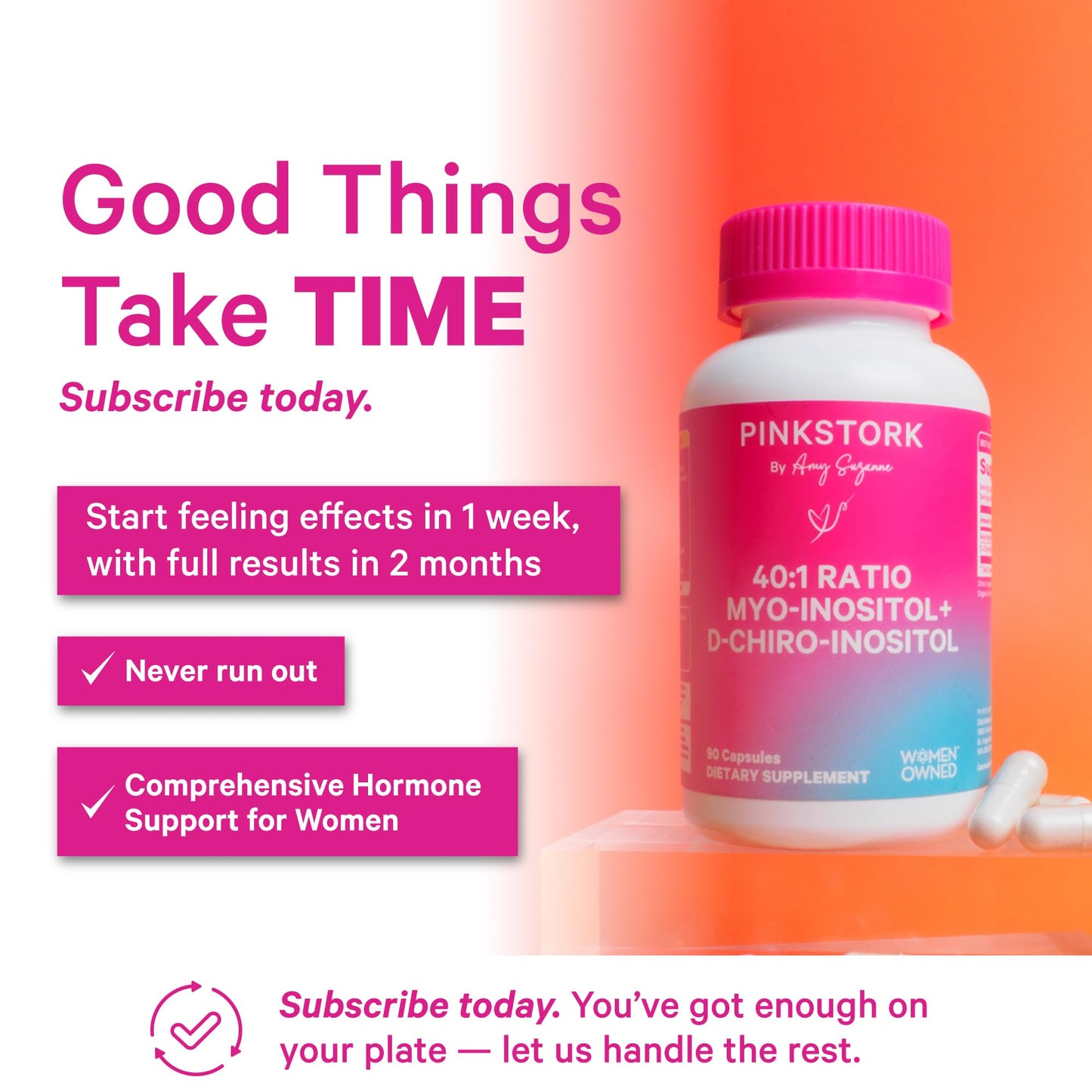 Pink Stork Inositol Supplement for Women 40:1 Myo & D-Chiro, 30 Count | Clinically Studied Ratio to Support Hormone Balance, Healthy Ovulation, Cycle Regularity & Fertility