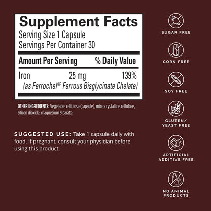 BRAINMD Dr Amen Iron - 30 Capsules - Supports Energy Production, Cognitive Function & Gene Regulation - Gentle & Easily Absorbed - Gluten Free - 30 Servings