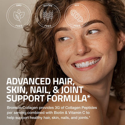 Bronson Collagen Peptides 3000mg (per Serving) with Biotin & Vitamin C - for Hair, Skin & Nails Support, Non-GMO, 90 Tablets Bronson