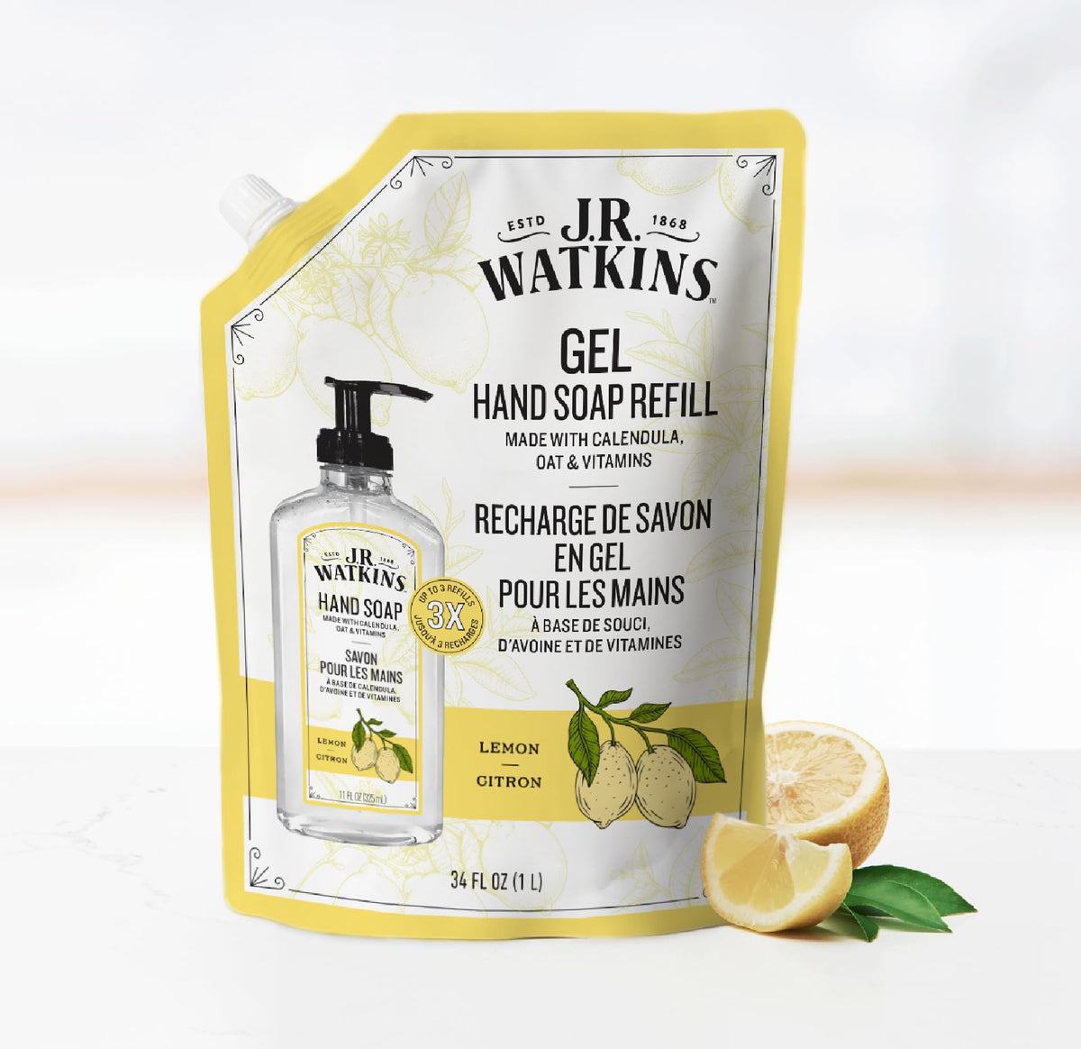 J.R. Watkins Moisturizing Gel Hand Soap Refill 2 Pack, Lemon, 34 fl oz J.R. Watkins