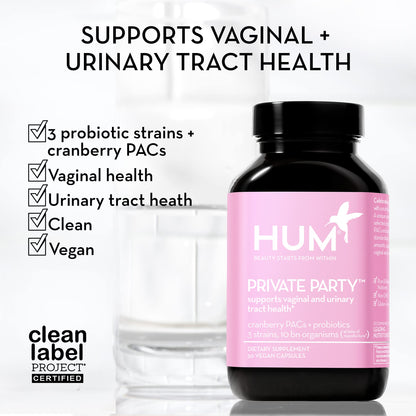 HUM Private Party Vaginal Probiotics for Women, pH Balance and Urinary Tract Support Vaginal Probiotic Supplement with Cranberry & Lactobacillus Blend, Women's Health Cranberry Pills, 30 Capsules