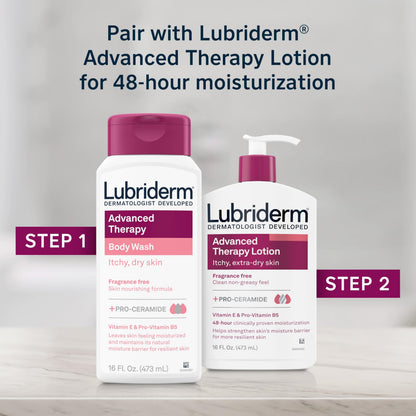 Lubriderm Advanced Therapy Unscented Body Wash, Vitamin E, 16 fl. Oz Lubriderm