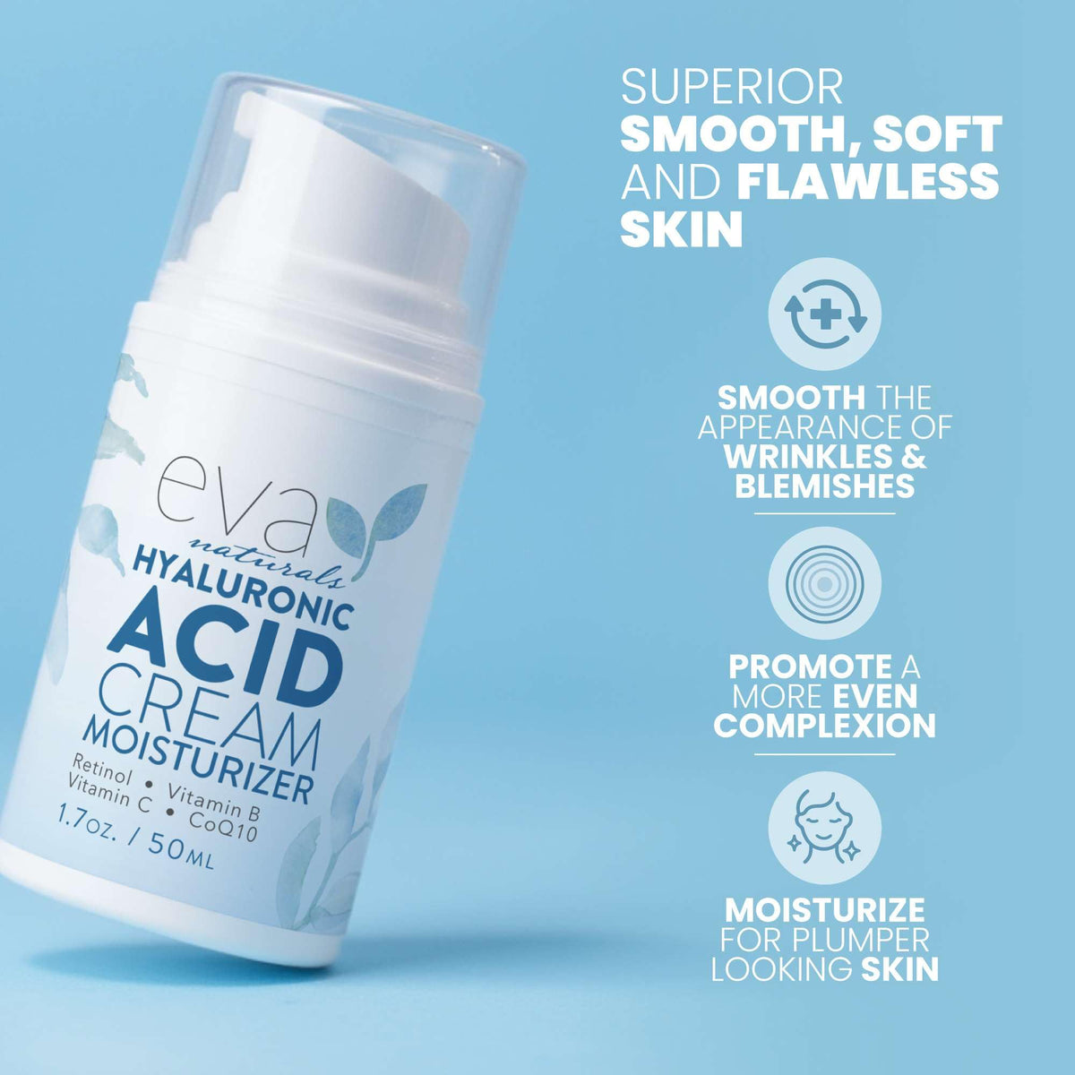 Eva Naturals Hyaluronic Acid Face Cream with Retinol & Vitamin C, 1.7 oz Eva Naturals
