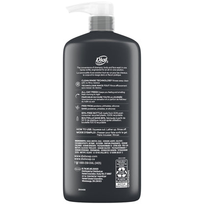Dial Men 3-in-1 Body, Hair and Face Wash, Recharge, 23 Fl Oz, 3-Pack Dial