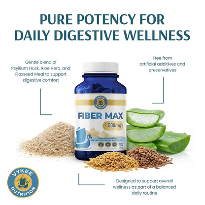 Vykee Nutrition Advanced Fiber Complex – Psyllium Husk, Aloe Vera, Chia & Flax Seed | Vegan, Non-GMO | Supports Digestive Health, Regularity & Gut Wellness | 180 Capsules Vykee Nutrition