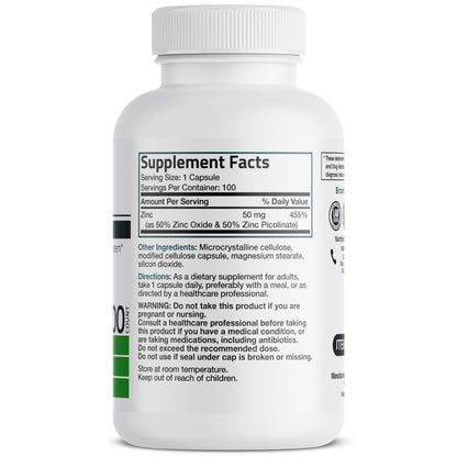 Bronson Zinc 50mg Complex High Potency Immune Support Supplement & Antioxidant and Skin Health Bronson