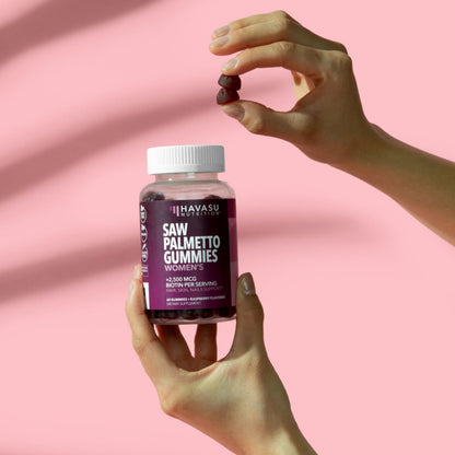Saw Palmetto Gummies for Women, Raspberry, 60ct, 2500mcg Biotin | DHT Blocker & Hair, Skin, Nail Health Gummies, Supports Stronger-Looking Hair, Raspberry Flavor, 1 Month Supply Gsupps Australia
