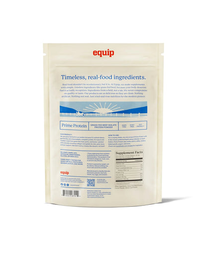 Equip Foods Prime Protein Powder | Clean, Grass Fed Beef Protein Powder | Carnivore Protein Isolate | Paleo, Keto Friendly | Gluten & Dairy Free | Helps Build & Repair Tissue Equip