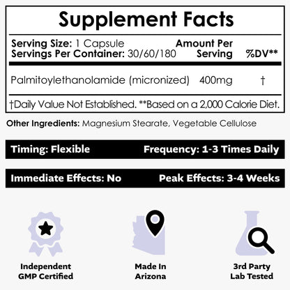 Nootropics Depot Palmitoylethanolamide (Pea) 400mg Capsules | Micronized Pea | Joint, Nerve, & Cellular Support | Daily Comfort | High Purity | Supplement for Women and Men | 60ct