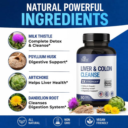 Nutreb Liver & Colon Cleanse - 2X Stronger - Liver Cleanse Detox & Repair - Colon Cleanser & Detox - Premium Milk Thistle Supplement Nutreb
