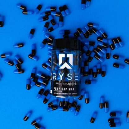 RYSE Project Blackout Pump Cap Max - Pre Workout Nitric Oxide Booster Supplement for Men with Betaine Nitrates & Citrulline Peptides for Maximum Muscle Pumps and Blood Flow - 30 Servings (120 Count)