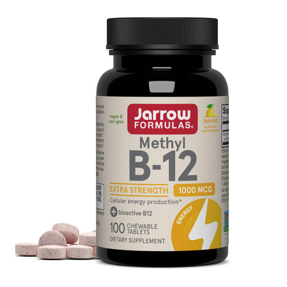 Jarrow Formulas Methyl Vitamin B-12 1000 mcg, 100 Chewable Tablets, Lemon Flavored- Bioactive B12 Vitamin - Supports Cellular Energy Production Jarrow Formulas