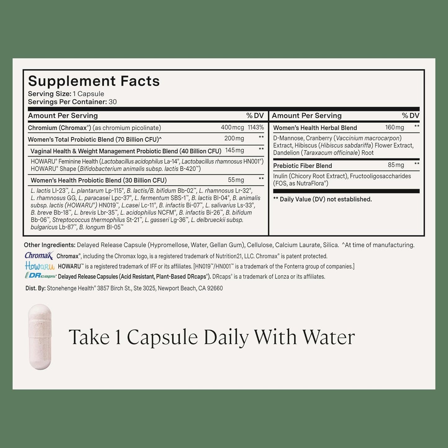Stonehenge Health Biotics for Women Probiotic 70 Billion CFU, 24 Strains + Prebiotic Fiber, Weight Management, Focus & Mood, Digestive, Vaginal & Immune Support, Non-GMO, 30 Delayed-Release Veg Caps