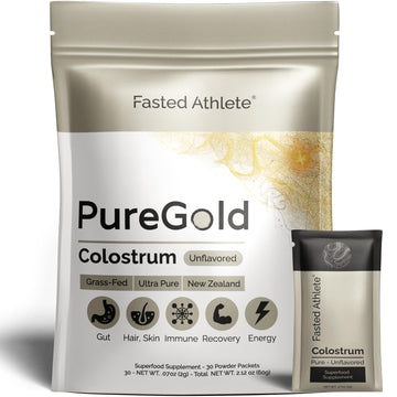 PureGold - Bovine Colostrum Powder - 100% Pure New Zealand Grass Fed, Supports Gut Health, Skin, Hair, & Immunity – Colostrum Supplement, Unflavored, 30 Travel Packets Fasted Athlete buy australia supplements