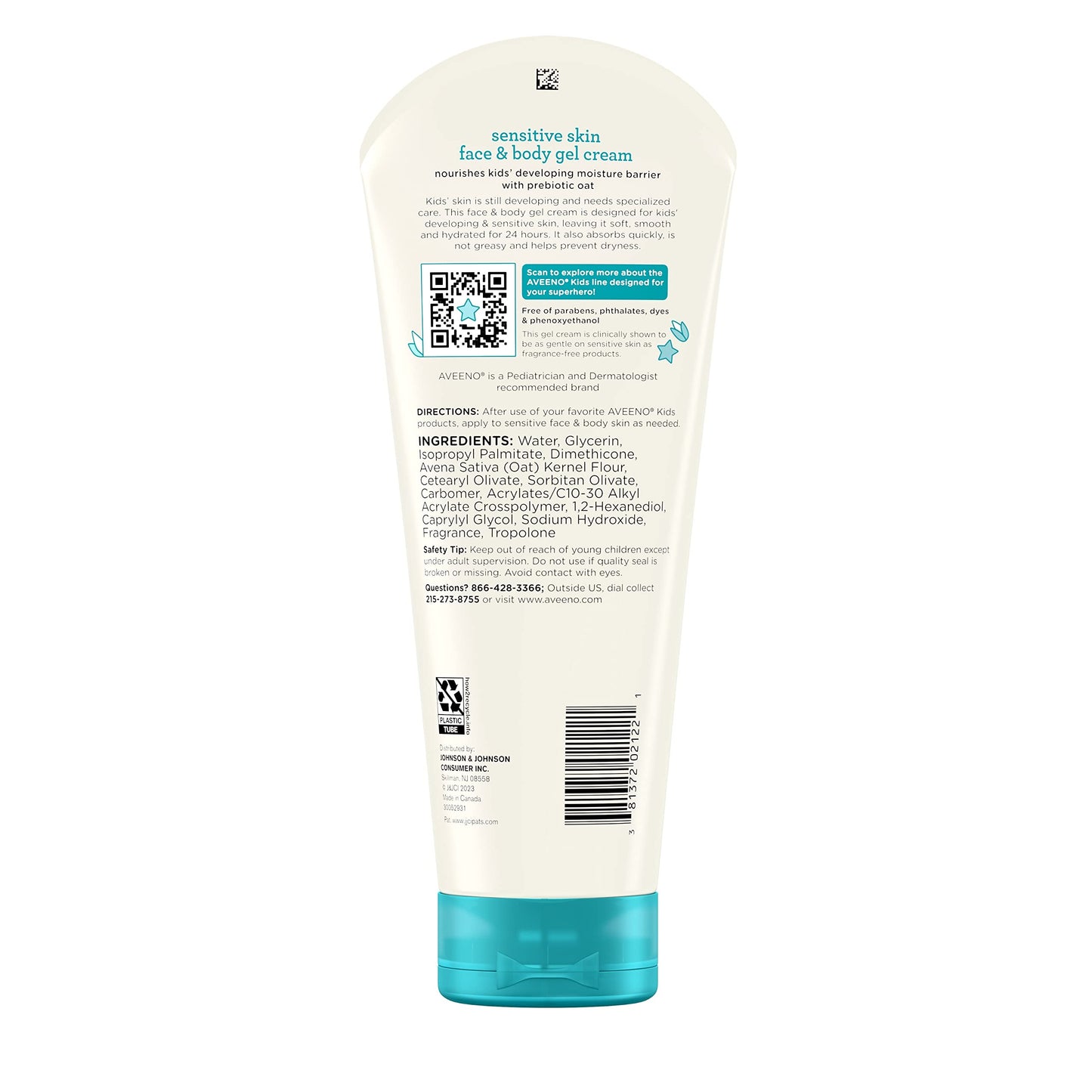 Aveeno Sensitive Skin Face & Body Gel Cream for Kids with Prebiotic Oat, Clinically Proven 24 Hour Hydration for Soft Skin Aveeno Baby