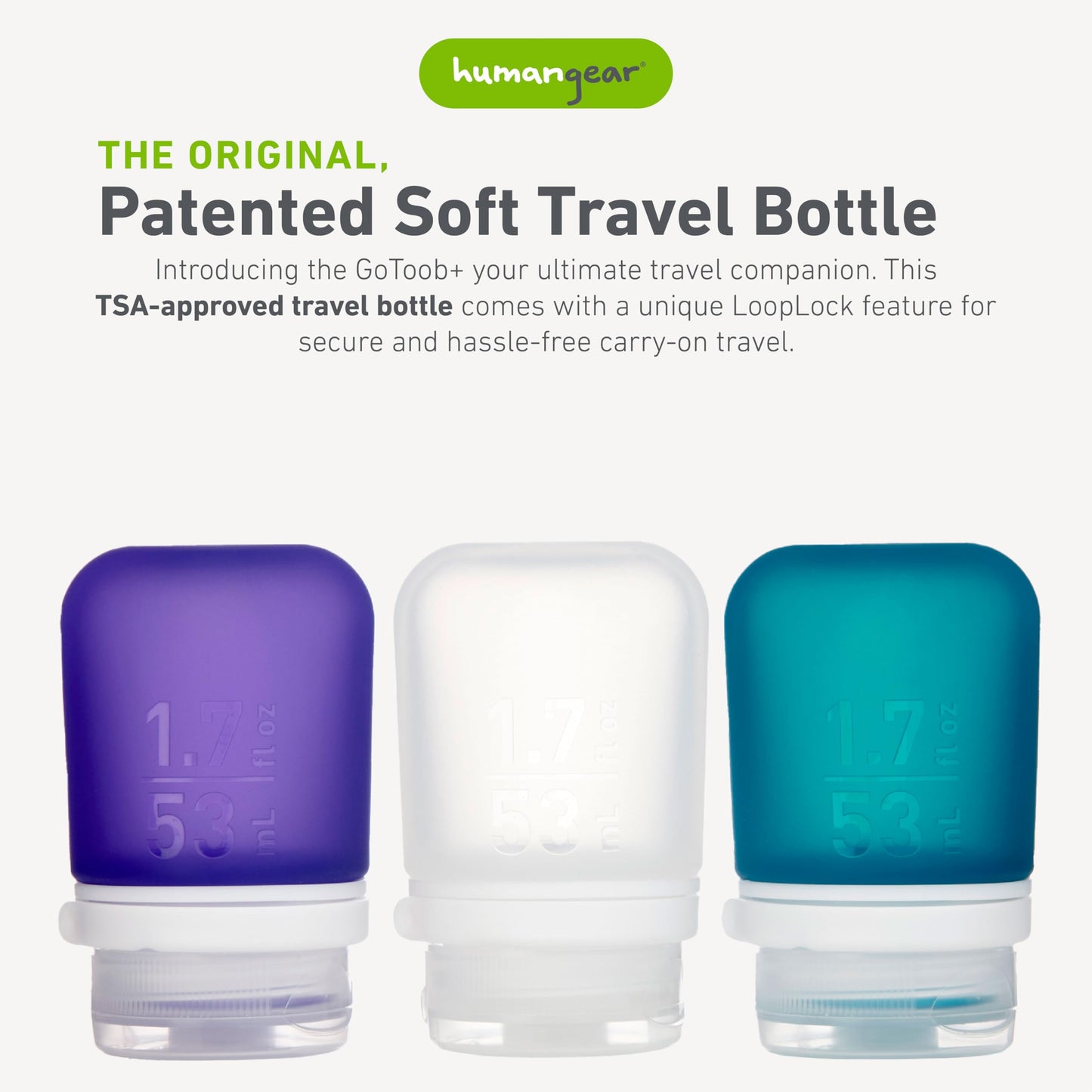 humangear GoToob+ 3-Pack, Large (3.4 fl oz), Clear/Purple/Teal | Refillable & Leak-Proof Silicone Travel Size Bottles with Locking Cap for Toiletries, Camping & TSA Carry-On Gsupps Australia