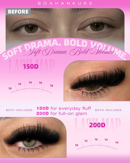 Fluffy Lash Clusters Kit with Bottom Lashes Volume Eyelash Extension Kit 150D+200D Thick Eyelash Clusters Kit 8-18MM Wispy Individual Lashes with Waterproof Lash Bond&Seal D Curl Lash Extension kit Boahankuke