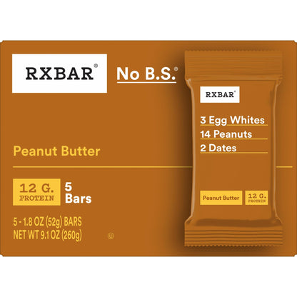 RXBAR Protein Bars, 12g Protein, Gluten Free Snacks, Peanut Butter, 22oz Box (12 Bars) Gsupps Australia