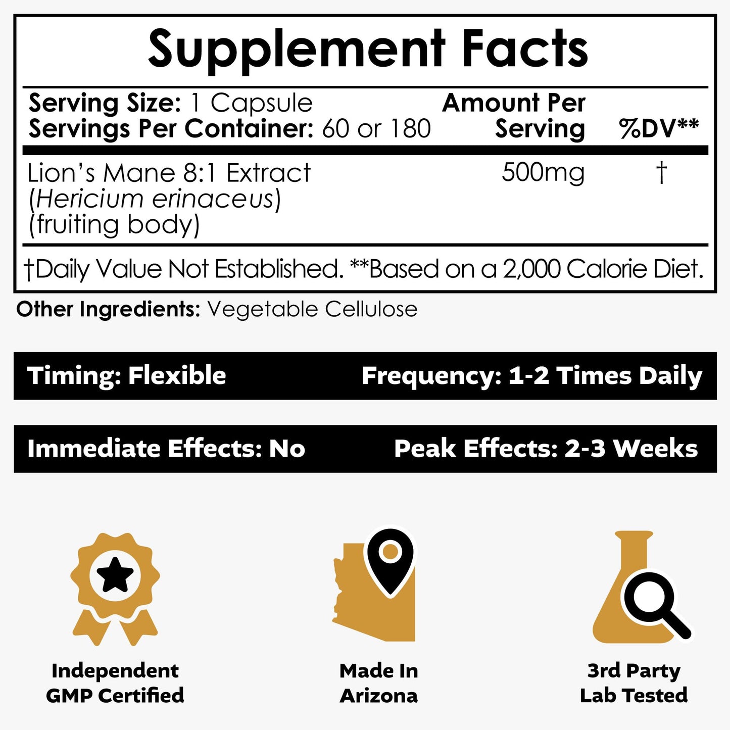 Nootropics Depot Lions Mane Mushroom Capsules | 8:1 Whole Fruiting Body Dual Extract | 500mg | 60 Count | Hericium erinaceus