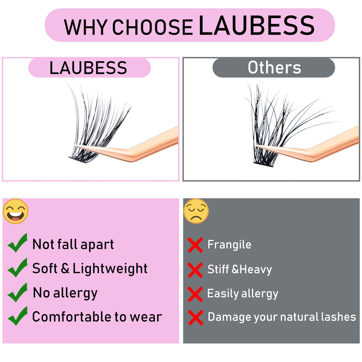 Cluster Lashes 40D Eyelash Clusters Mixed Tray Wispy Lash Clusters Extensions D Cluster Eyelash Extensions Individual Lashes DIY Lash Extension (40D-0.07D-9-16mm) LAUBESS