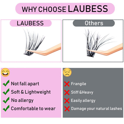 Cluster Lashes 40D Eyelash Clusters Mixed Tray Wispy Lash Clusters Extensions D Cluster Eyelash Extensions Individual Lashes DIY Lash Extension (40D-0.07D-9-16mm) LAUBESS