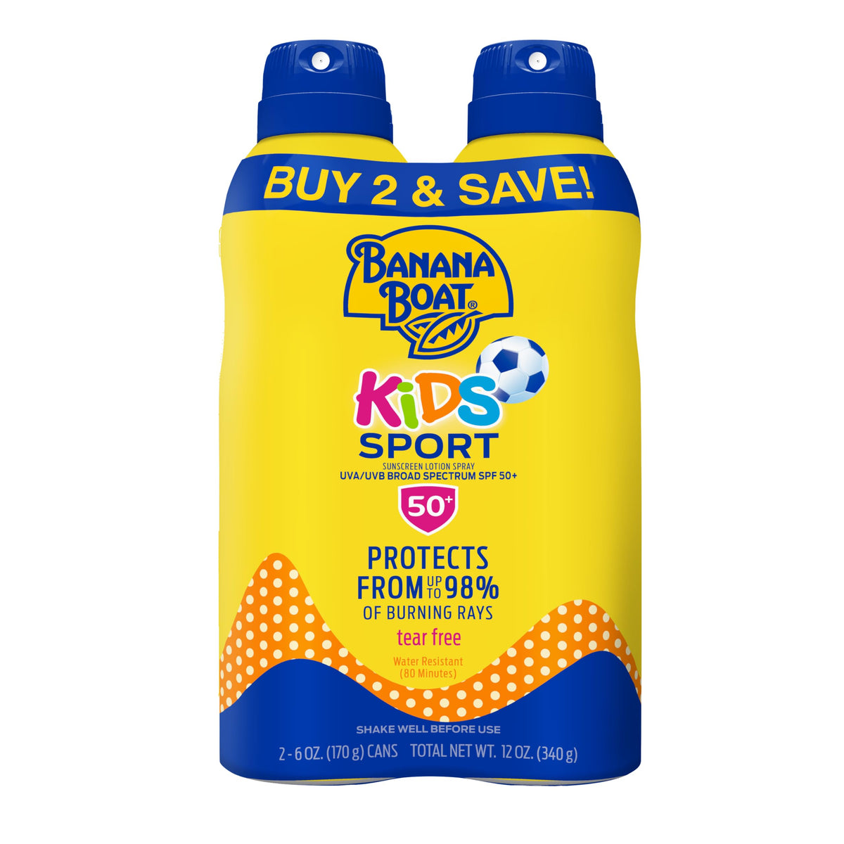 Banana Boat Sport Kids Sunscreen Spray SPF 50, 6 oz (2 Pack) Banana Boat