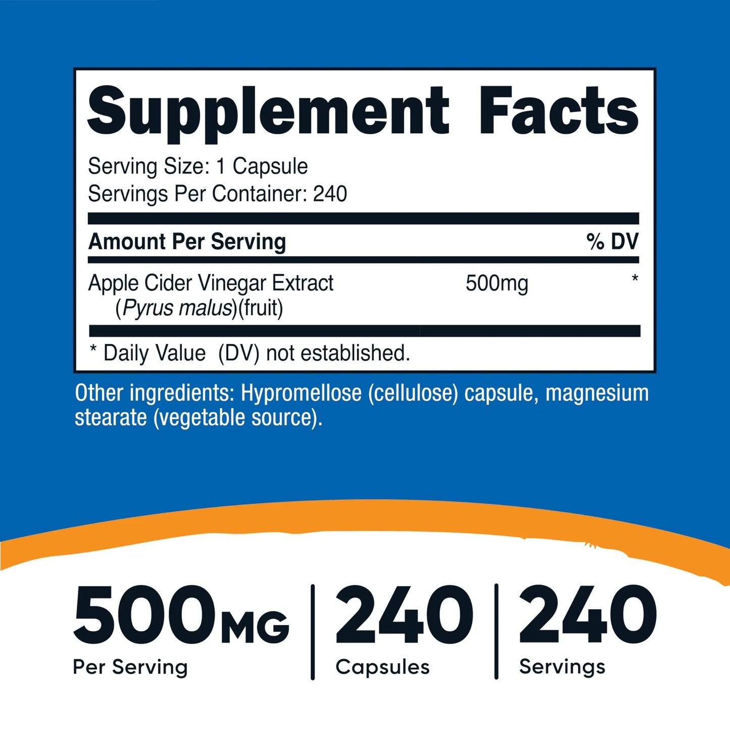 Nutricost Apple Cider Vinegar Capsules 500mg, 240 Vegetarian Capsules - Natural, Vegetarian, GMP, Non-GMO and Gluten Free Nutricost