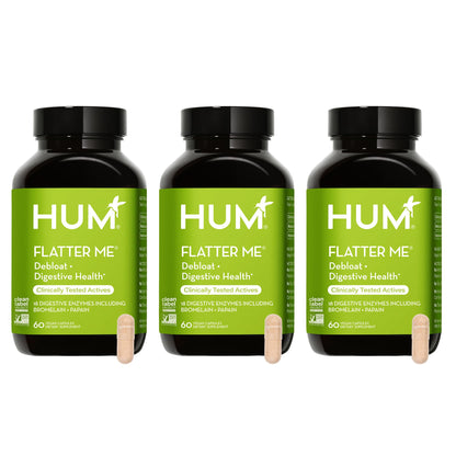 HUM Flatter Me Extra Strength Digestive Enzymes for Women, Men, Digestive Gut Bloating Supplement, Ginger, Peppermint Leaf, Fast Acting Anti Bloat Pills Multi Enzyme for Debloating, 60 Capsules