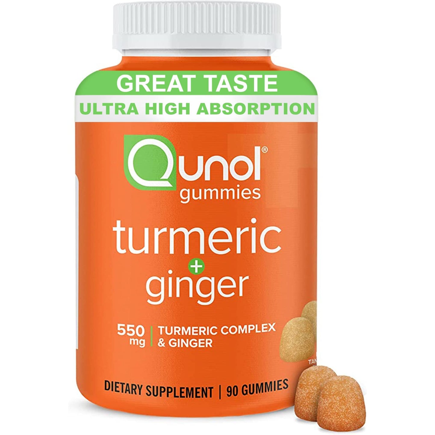 Qunol Turmeric and Ginger Gummies - Joint Support Supplement with Ultra High Absorption, 90 Count Vegan and Gluten Free Gummies Qunol