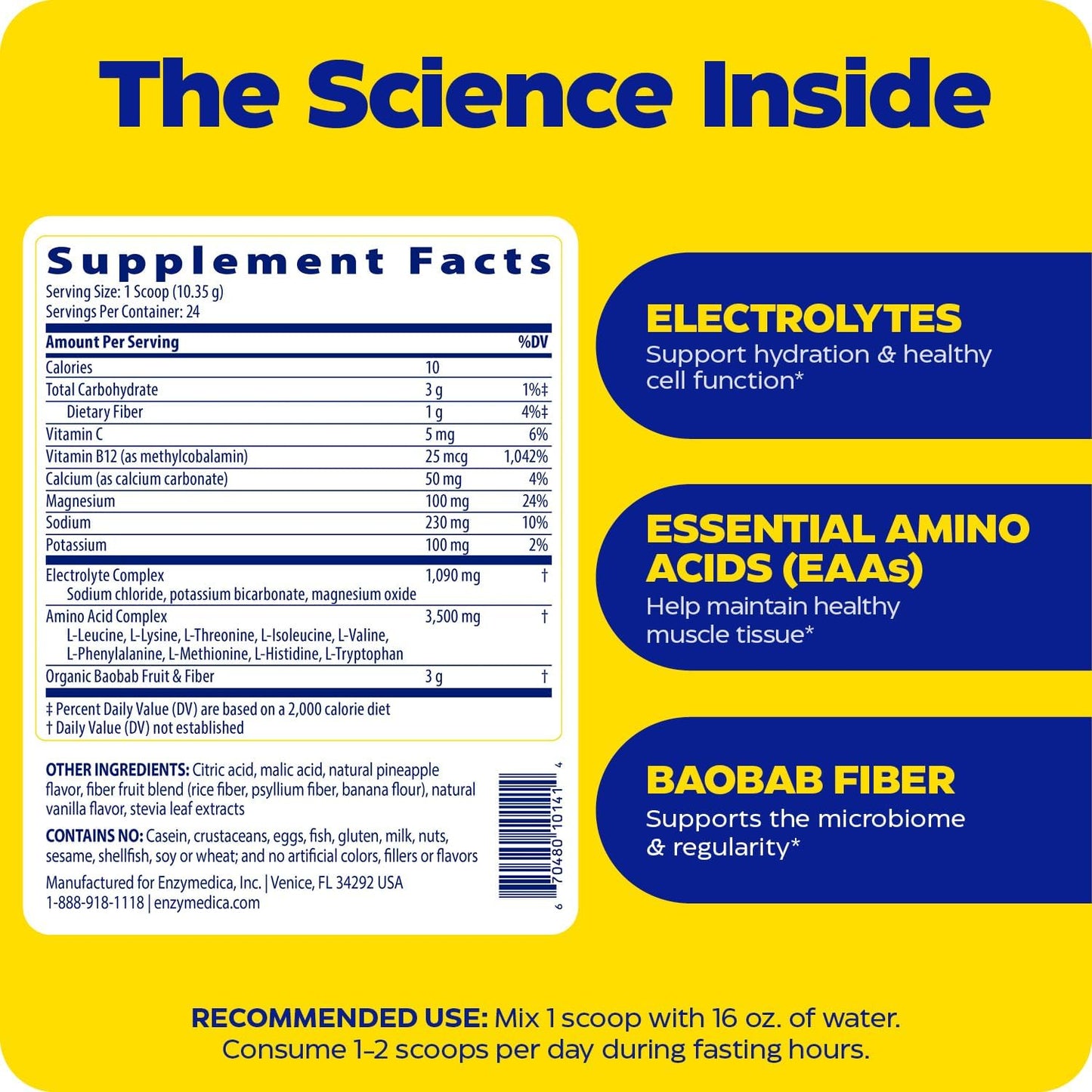 Enzymedica Fasting Today Drink Mix - Electrolyte Powder Supplement for Intermittent Fasting, Support for Hydration, Appetite & Muscle Health, Keto Friendly, Tropical Pineapple Flavor - 8.75 oz Gsupps Australia