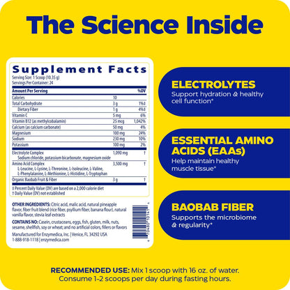 Enzymedica Fasting Today Drink Mix - Electrolyte Powder Supplement for Intermittent Fasting, Support for Hydration, Appetite & Muscle Health, Keto Friendly, Tropical Pineapple Flavor - 8.75 oz Gsupps Australia