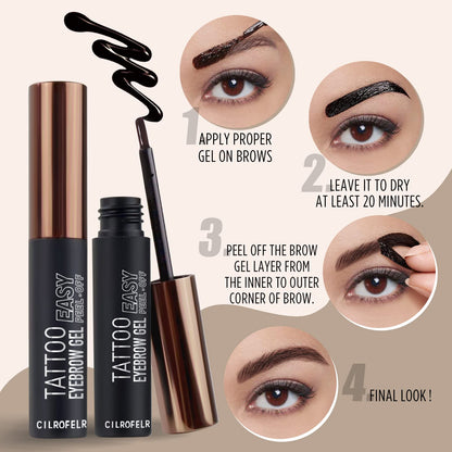 Cilrofelr Tattoo Peel Off Eyebrow Gel, Easy Tattoo Brow Peel Off Gel, Last Up to 3 Days, Waterproof, Transfer-proof, For Fuller & Defined Looking Brows, Dark Brown (2 Pack) Cilrofelr