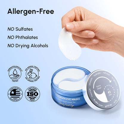 MAREE Invisible Under Eye Patches for Puffy Eyes and Dark Circles with Peptide Collagen, Caffeine & Retinol - Eye Masks for Women & Men for Undereye Bags & Puffiness Reducing - Parches para Ojeras MAREE