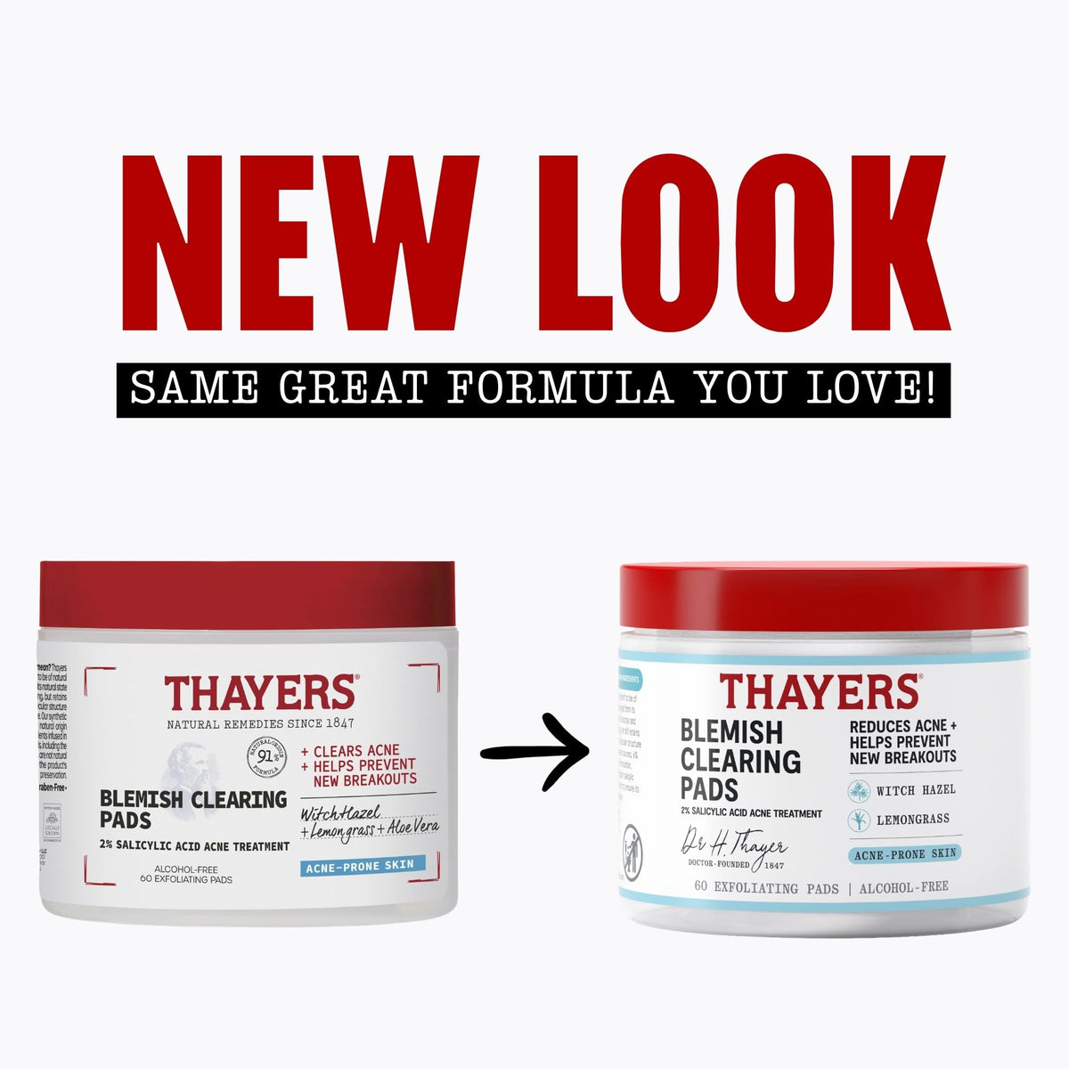 Thayers Blemish Clearing Acne Pads, Salicylic Acid Acne Treatment for Face, Pore Reducing, Exfoliating, and Soothing Skincare, Witch Hazel Toner Pads, 60 Ct THAYERS