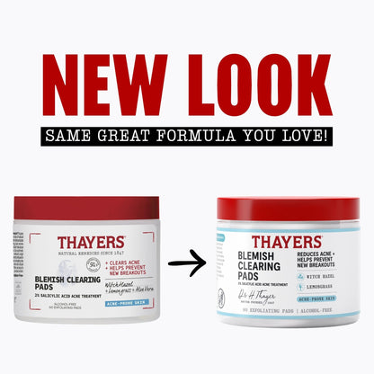 Thayers Blemish Clearing Acne Pads, Salicylic Acid Acne Treatment for Face, Pore Reducing, Exfoliating, and Soothing Skincare, Witch Hazel Toner Pads, 60 Ct THAYERS