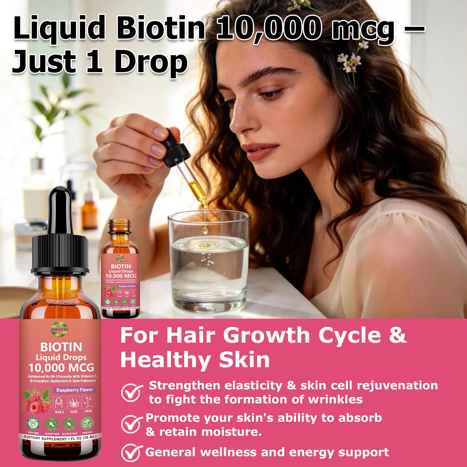 Pure Biotin 10000mcg Liquid Drop Optimal Solutions Hair Skin & Nails Vitamins Support w. Collagen Keratin Hyaluronic Acid Saw Palmetto, Biotin(Vitamin B7) for Hair Growth & Cellular Energy JUIWEFKK buy australia supplements