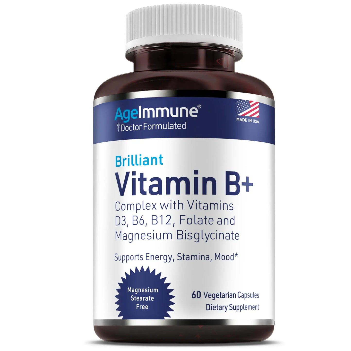 AgeImmune Vitamin B Complex with Vitamin D3 B12 B6 Magnesium Bisglycinate and Folate as Methylfolate - Doctor Formulated Methylated B Complex Supplement AgeImmune
