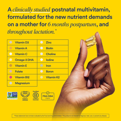 Ritual Postnatal Multivitamin for Women - Key Essential Vitamins and Minerals to Support Mom and Baby Postpartum and Throughout Lactation* - Choline, Omega-3 DHA - Mint - 60 Capsules - 30 Servings